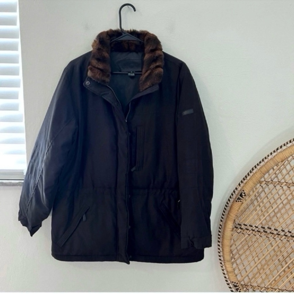 Lauren Ralph Lauren black long down filled faux fur collar puffer ski coat